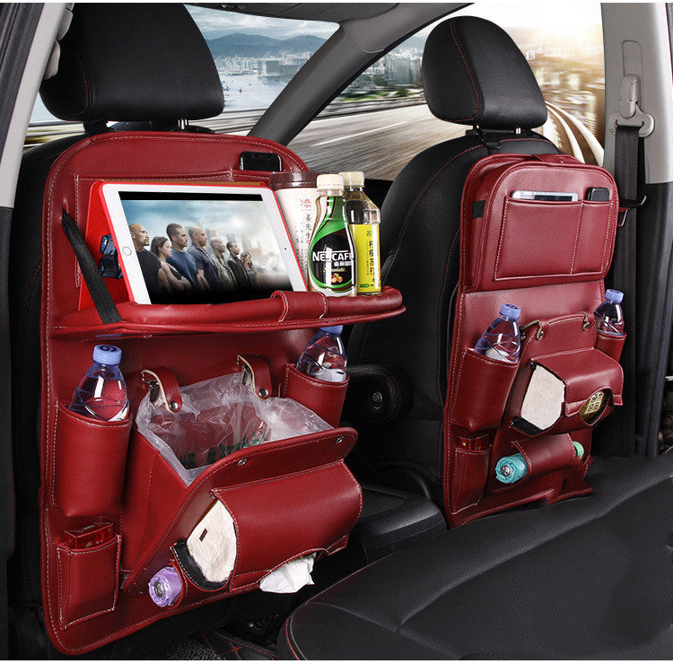 PU Leather Car Storage Bag Multifunction Seat Back Tray Hanging Bag Waterproof Car Organizer Automotive Interior Accessories 