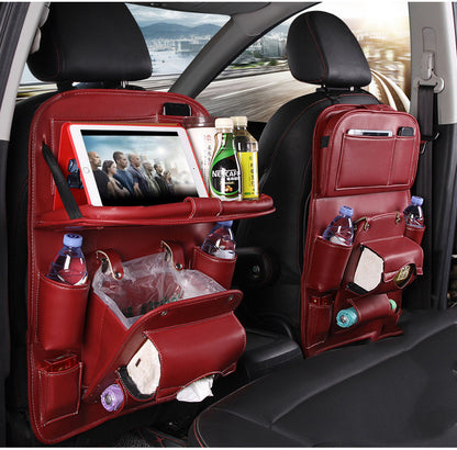 PU Leather Car Storage Bag Multifunction Seat Back Tray Hanging Bag Waterproof Car Organizer Automotive Interior Accessories 