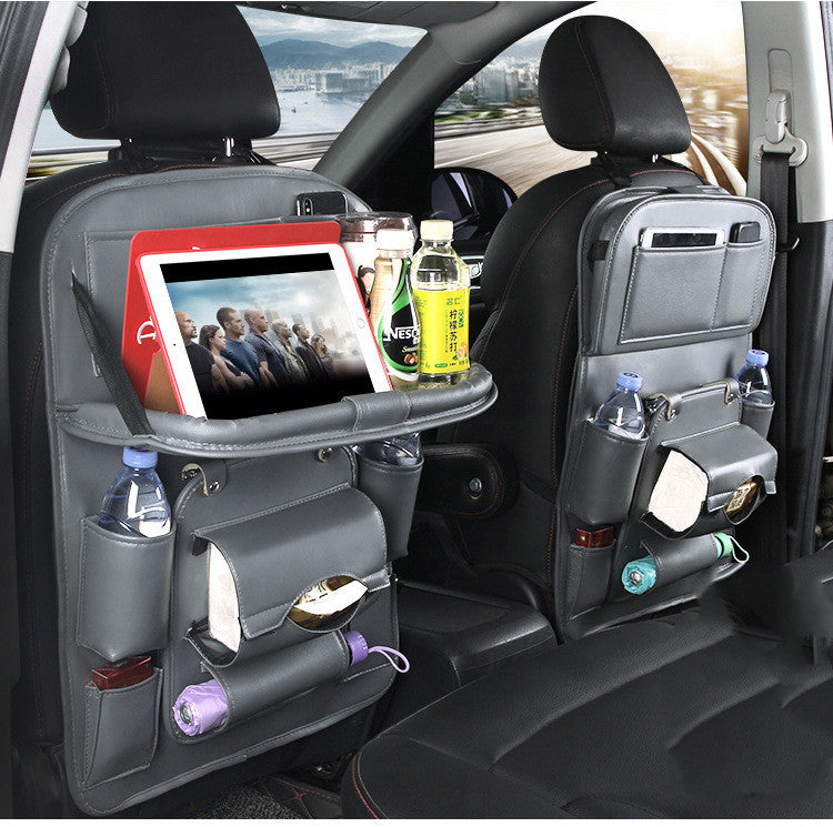 PU Leather Car Storage Bag Multifunction Seat Back Tray Hanging Bag Waterproof Car Organizer Automotive Interior Accessories 