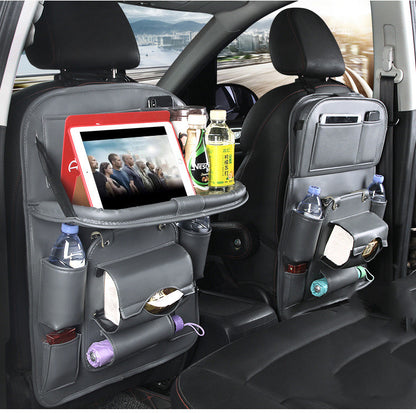 PU Leather Car Storage Bag Multifunction Seat Back Tray Hanging Bag Waterproof Car Organizer Automotive Interior Accessories 