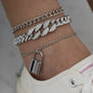 Retro Stacking Micro-Inlaid Fashion Footwear Female Personality Hip-Hop Cuban Chain Lock-Shaped Anklet 1619402339661