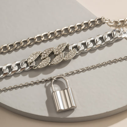 Retro Stacking Micro-Inlaid Fashion Footwear Female Personality Hip-Hop Cuban Chain Lock-Shaped Anklet 1619402339663