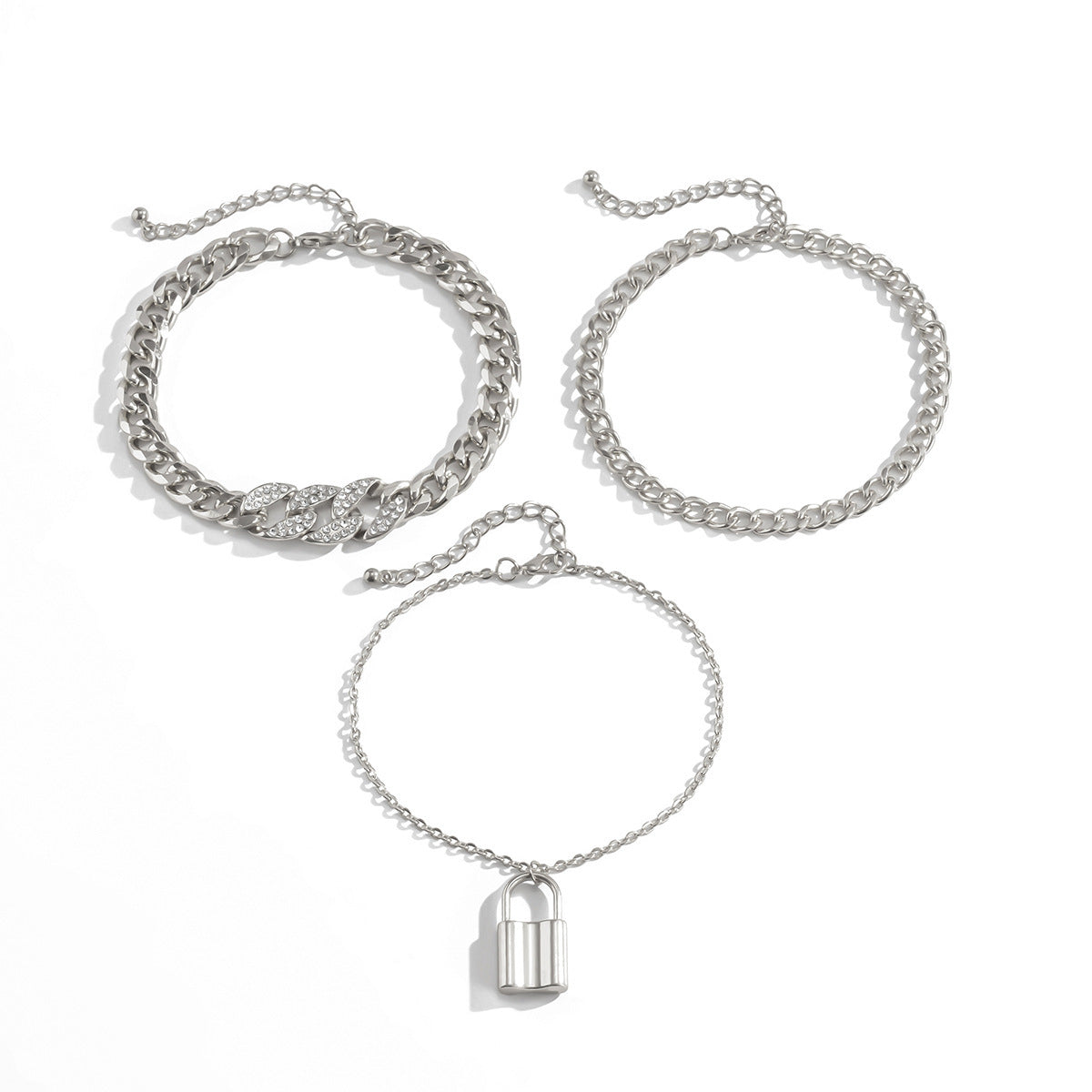 Retro Stacking Micro-Inlaid Fashion Footwear Female Personality Hip-Hop Cuban Chain Lock-Shaped Anklet 1619402339677