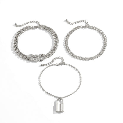 Retro Stacking Micro-Inlaid Fashion Footwear Female Personality Hip-Hop Cuban Chain Lock-Shaped Anklet 1619402339677