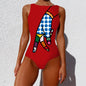 One-piece Fashion Vintage Abstract Print Lady Swimsuit Women Sleeveless Round Neck Bikini Swimwear Summer Push Up Swimsuit 16