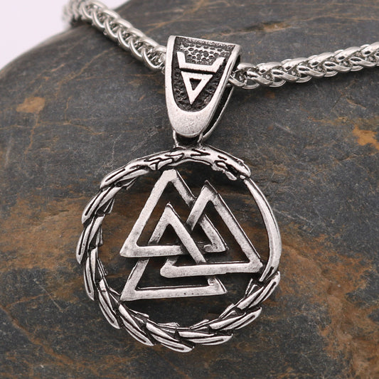 Viking Triangle Knot Dragon Head Necklace European And American Popular Accessories Amulet Animal Pendant 1619405746442