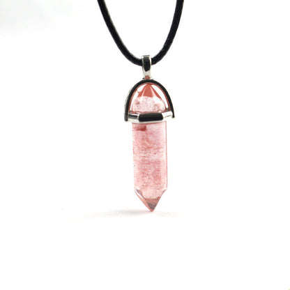 European And American Fashion Natural Crystal Hexagonal Column Pendant Necklace, Crystal Stone Faceted Diamond Pendant 161942