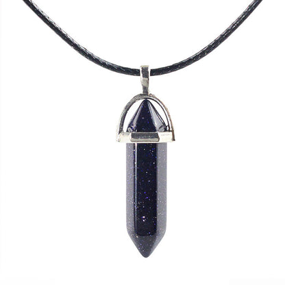 European And American Fashion Natural Crystal Hexagonal Column Pendant Necklace, Crystal Stone Faceted Diamond Pendant 161942