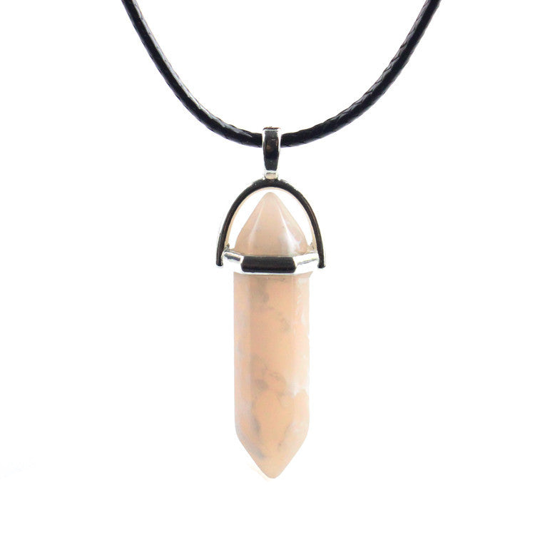 European And American Fashion Natural Crystal Hexagonal Column Pendant Necklace, Crystal Stone Faceted Diamond Pendant 161942