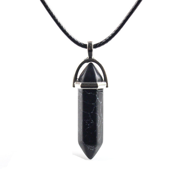 European And American Fashion Natural Crystal Hexagonal Column Pendant Necklace, Crystal Stone Faceted Diamond Pendant 161942
