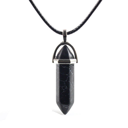 European And American Fashion Natural Crystal Hexagonal Column Pendant Necklace, Crystal Stone Faceted Diamond Pendant 161942