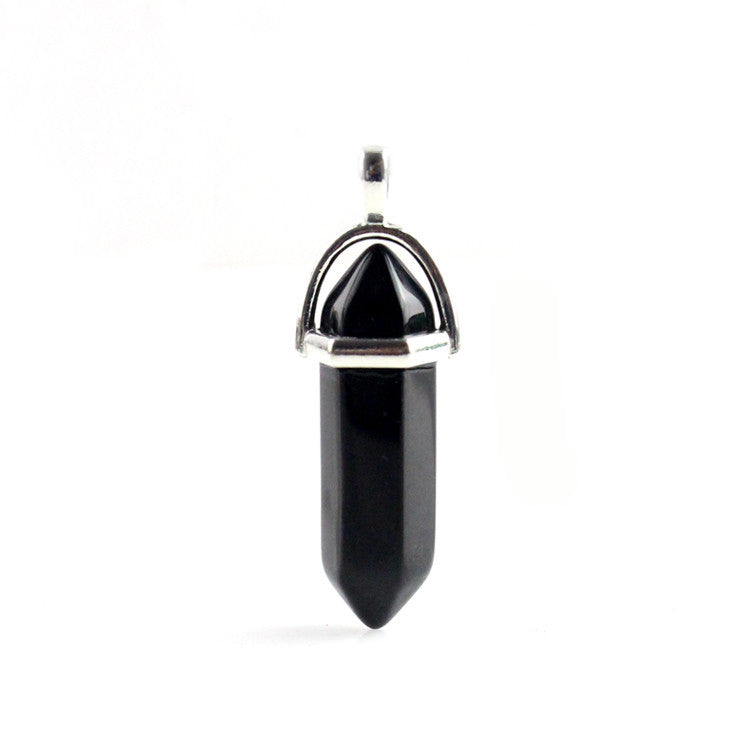 European And American Fashion Natural Crystal Hexagonal Column Pendant Necklace, Crystal Stone Faceted Diamond Pendant 161942