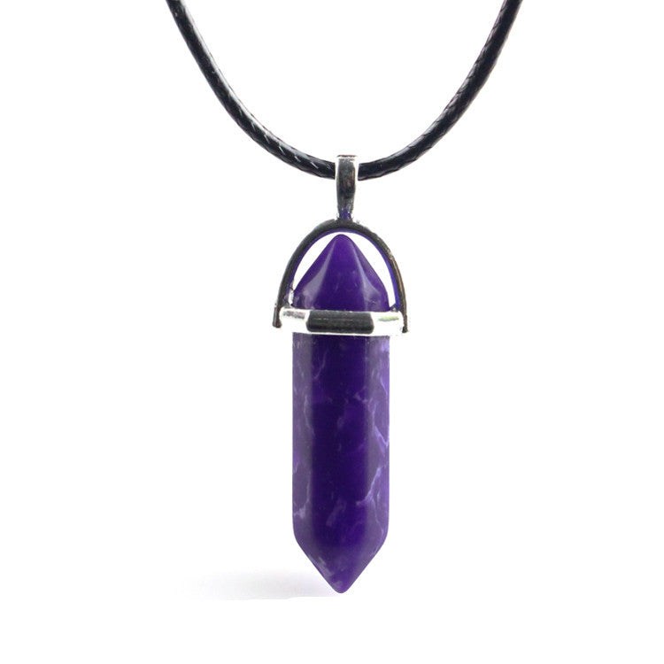 European And American Fashion Natural Crystal Hexagonal Column Pendant Necklace, Crystal Stone Faceted Diamond Pendant 161942
