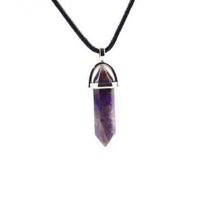 European And American Fashion Natural Crystal Hexagonal Column Pendant Necklace, Crystal Stone Faceted Diamond Pendant 161942