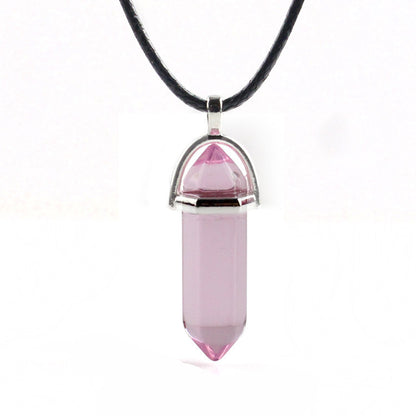 European And American Fashion Natural Crystal Hexagonal Column Pendant Necklace, Crystal Stone Faceted Diamond Pendant 161942