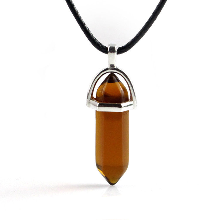 European And American Fashion Natural Crystal Hexagonal Column Pendant Necklace, Crystal Stone Faceted Diamond Pendant 161942