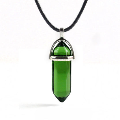 European And American Fashion Natural Crystal Hexagonal Column Pendant Necklace, Crystal Stone Faceted Diamond Pendant 161942