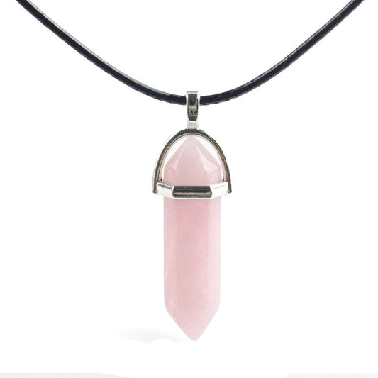 European And American Fashion Natural Crystal Hexagonal Column Pendant Necklace, Crystal Stone Faceted Diamond Pendant 161942