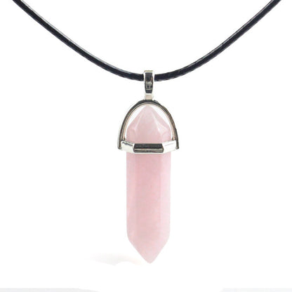 European And American Fashion Natural Crystal Hexagonal Column Pendant Necklace, Crystal Stone Faceted Diamond Pendant 161942