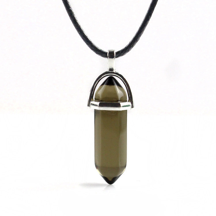 European And American Fashion Natural Crystal Hexagonal Column Pendant Necklace, Crystal Stone Faceted Diamond Pendant 161942