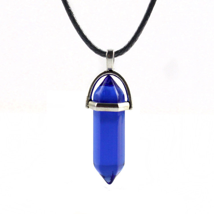 European And American Fashion Natural Crystal Hexagonal Column Pendant Necklace, Crystal Stone Faceted Diamond Pendant 161942
