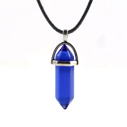European And American Fashion Natural Crystal Hexagonal Column Pendant Necklace, Crystal Stone Faceted Diamond Pendant 161942