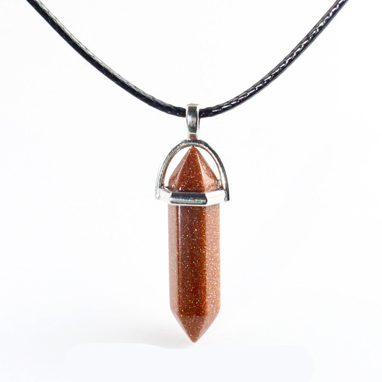 European And American Fashion Natural Crystal Hexagonal Column Pendant Necklace, Crystal Stone Faceted Diamond Pendant 161942