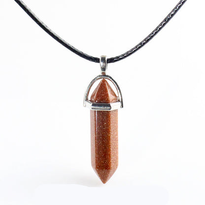 European And American Fashion Natural Crystal Hexagonal Column Pendant Necklace, Crystal Stone Faceted Diamond Pendant 161942