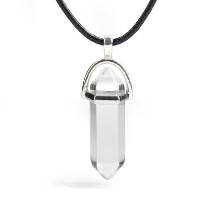 European And American Fashion Natural Crystal Hexagonal Column Pendant Necklace, Crystal Stone Faceted Diamond Pendant 161942