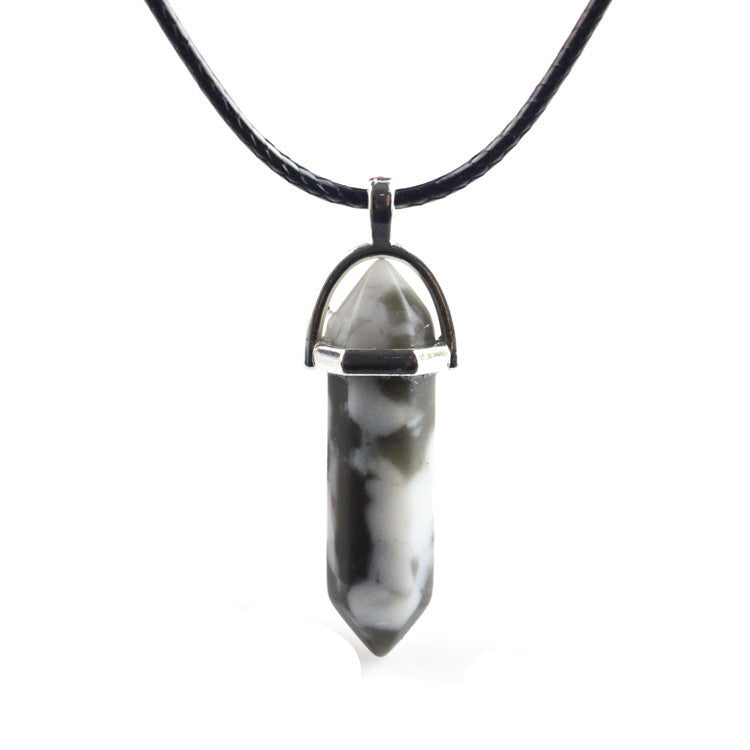 European And American Fashion Natural Crystal Hexagonal Column Pendant Necklace, Crystal Stone Faceted Diamond Pendant 161942