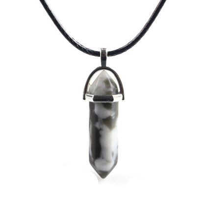 European And American Fashion Natural Crystal Hexagonal Column Pendant Necklace, Crystal Stone Faceted Diamond Pendant 161942