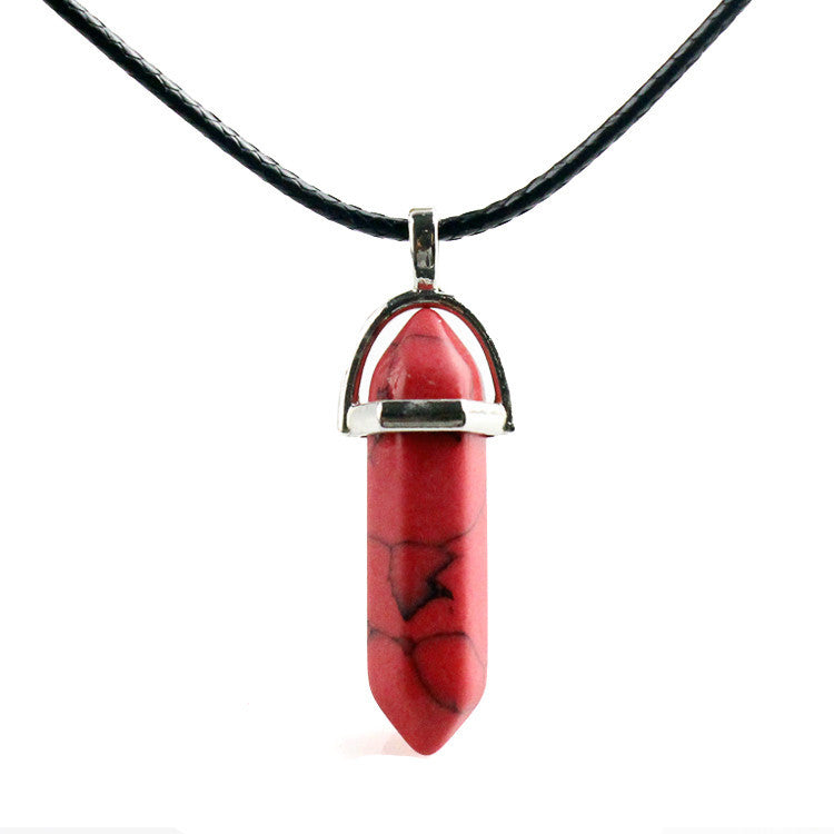 European And American Fashion Natural Crystal Hexagonal Column Pendant Necklace, Crystal Stone Faceted Diamond Pendant 161942
