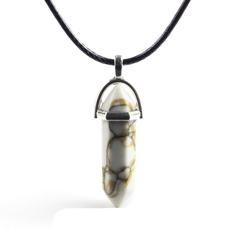 European And American Fashion Natural Crystal Hexagonal Column Pendant Necklace, Crystal Stone Faceted Diamond Pendant 161942
