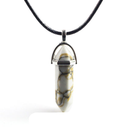 European And American Fashion Natural Crystal Hexagonal Column Pendant Necklace, Crystal Stone Faceted Diamond Pendant 161942