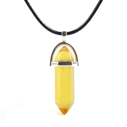 European And American Fashion Natural Crystal Hexagonal Column Pendant Necklace, Crystal Stone Faceted Diamond Pendant 161942