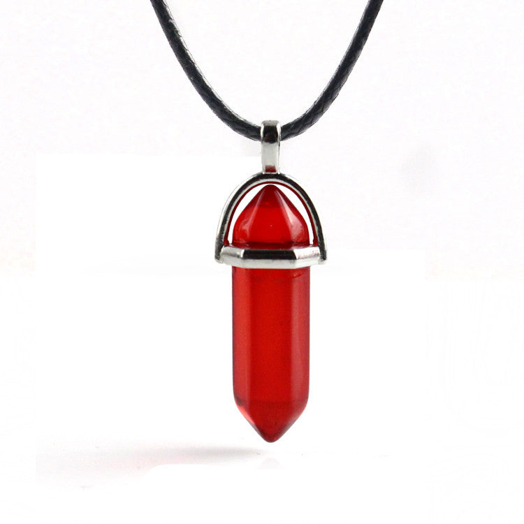 European And American Fashion Natural Crystal Hexagonal Column Pendant Necklace, Crystal Stone Faceted Diamond Pendant 161942