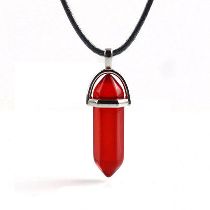 European And American Fashion Natural Crystal Hexagonal Column Pendant Necklace, Crystal Stone Faceted Diamond Pendant 161942