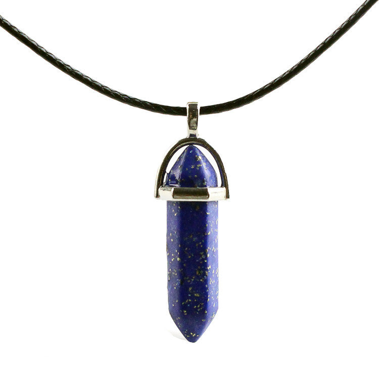 European And American Fashion Natural Crystal Hexagonal Column Pendant Necklace, Crystal Stone Faceted Diamond Pendant 161942