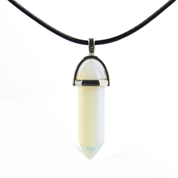 European And American Fashion Natural Crystal Hexagonal Column Pendant Necklace, Crystal Stone Faceted Diamond Pendant 161942