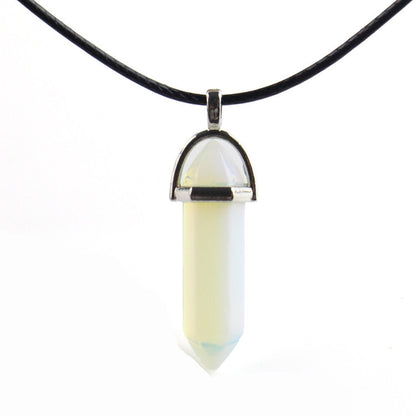 European And American Fashion Natural Crystal Hexagonal Column Pendant Necklace, Crystal Stone Faceted Diamond Pendant 161942