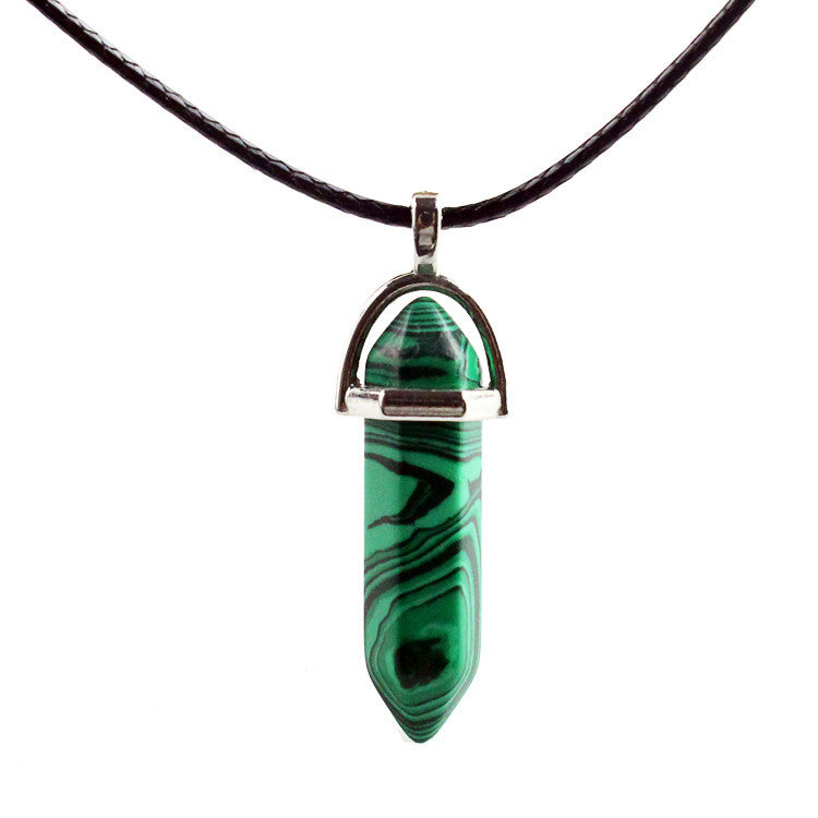 European And American Fashion Natural Crystal Hexagonal Column Pendant Necklace, Crystal Stone Faceted Diamond Pendant 161942