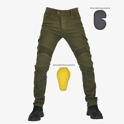 Army Green Tooling Multi-Pocket Motorcycle Stretch Anti-Fall Riding Pants 1619508321372
