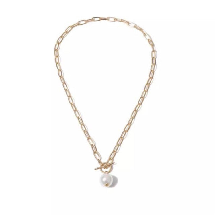 Quality Punk Simulated Pearl Pendant Necklaces for Women Shine Link Chain Layer Necklace Lasso Lariat Curb Cuban Collars Jewe