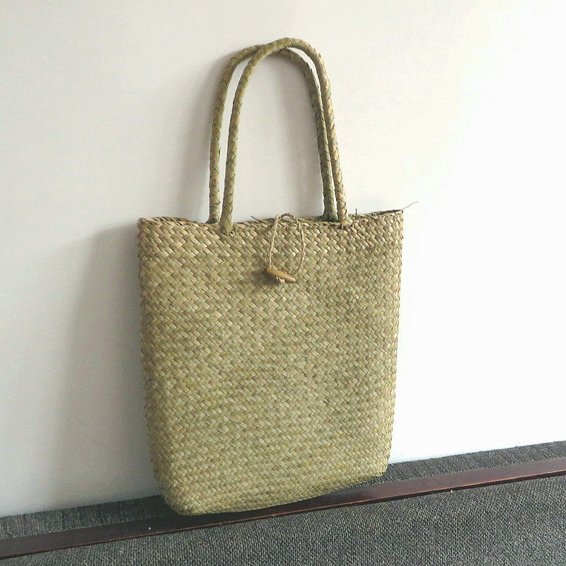 Japan And South Korea Wind Seaweed Woven Bag Hanging Flower Basket Mori Female Portable Straw Woven Shoulder Bag Travel Beach