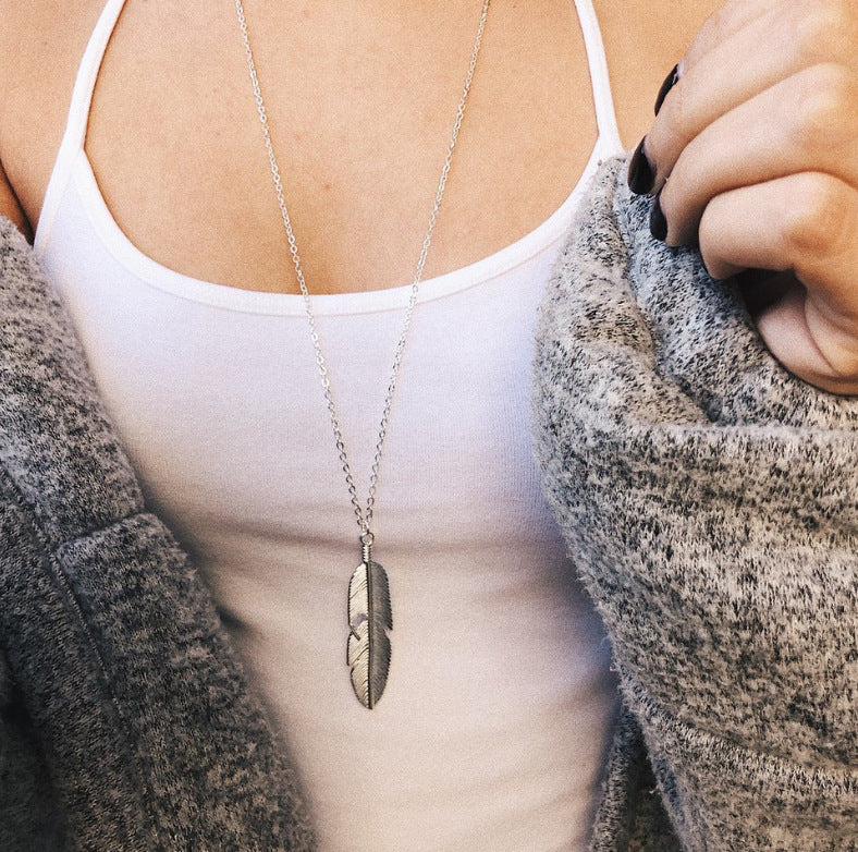 Boho Style Sweater Chain Long Feather Tassel Necklacer 1619661959437