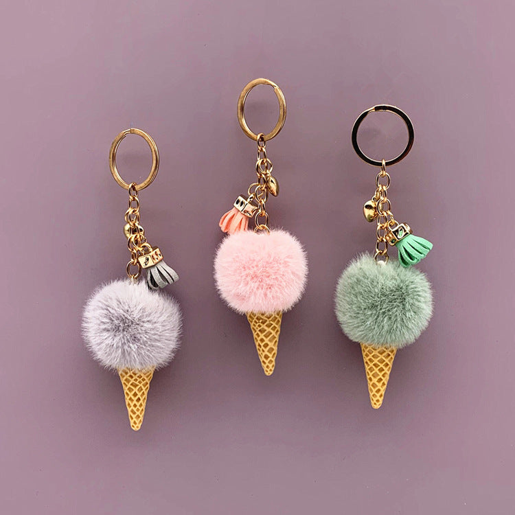 Ice Cream Keychain Cute Bag Cartoon Plush Pendant Cone Car Key Chain Ring Hair Ball Creative Gift 1619853622830