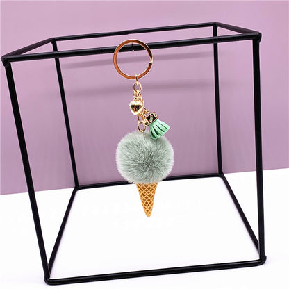 Ice Cream Keychain Cute Bag Cartoon Plush Pendant Cone Car Key Chain Ring Hair Ball Creative Gift 1619853627461