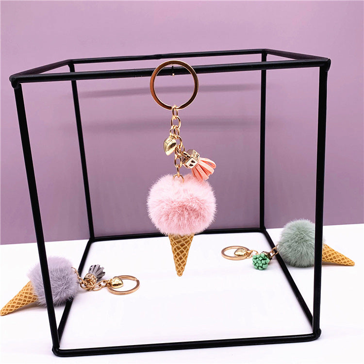 Ice Cream Keychain Cute Bag Cartoon Plush Pendant Cone Car Key Chain Ring Hair Ball Creative Gift 1619853627463