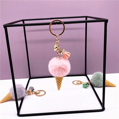 Ice Cream Keychain Cute Bag Cartoon Plush Pendant Cone Car Key Chain Ring Hair Ball Creative Gift 1619853627463