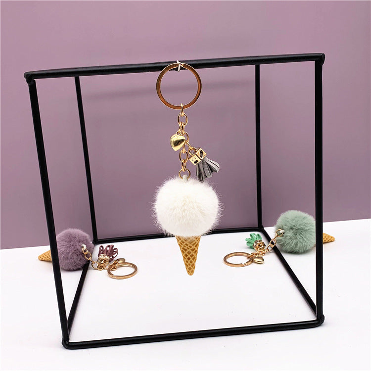 Ice Cream Keychain Cute Bag Cartoon Plush Pendant Cone Car Key Chain Ring Hair Ball Creative Gift 1619853631998